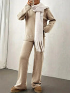 Women's Loungewear Set | Knitted Mock Neck Jumper and Wide-Leg Trousers 1