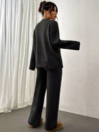 Women's Loungewear Set | Knitted Mock Neck Jumper and Wide-Leg Trousers 6