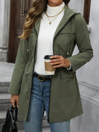 Women's Mid-Length Utility Jacket | Hooded, Drawstring Waist, Wind-Resistant 0
