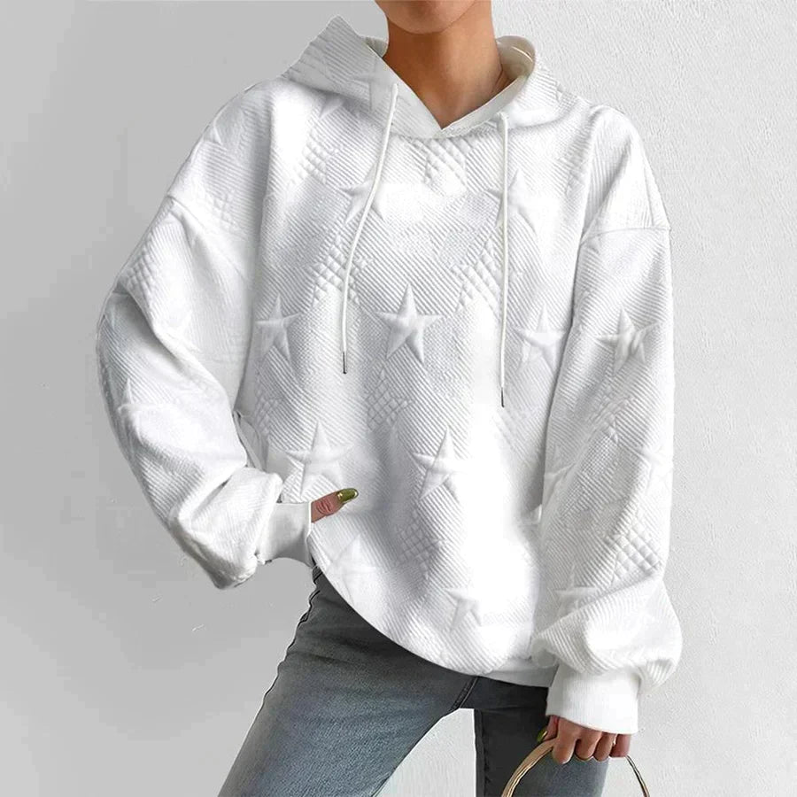 Women's Oversized Hoodie | Embossed Star Texture, Relaxed Fit, Drawstring Hood 0