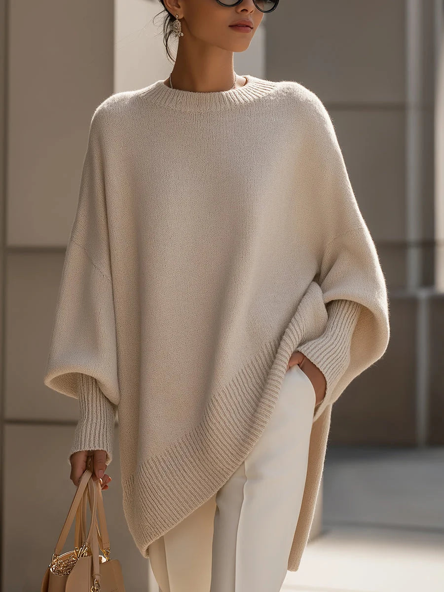 Women's Oversized Jumper | Soft Wool Blend, Asymmetrical Hem, Drop Shoulders 0