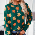 Women's Oversized Sweater | Knit, Crew Neck, Maple Leaf Pattern, Long Sleeves 0