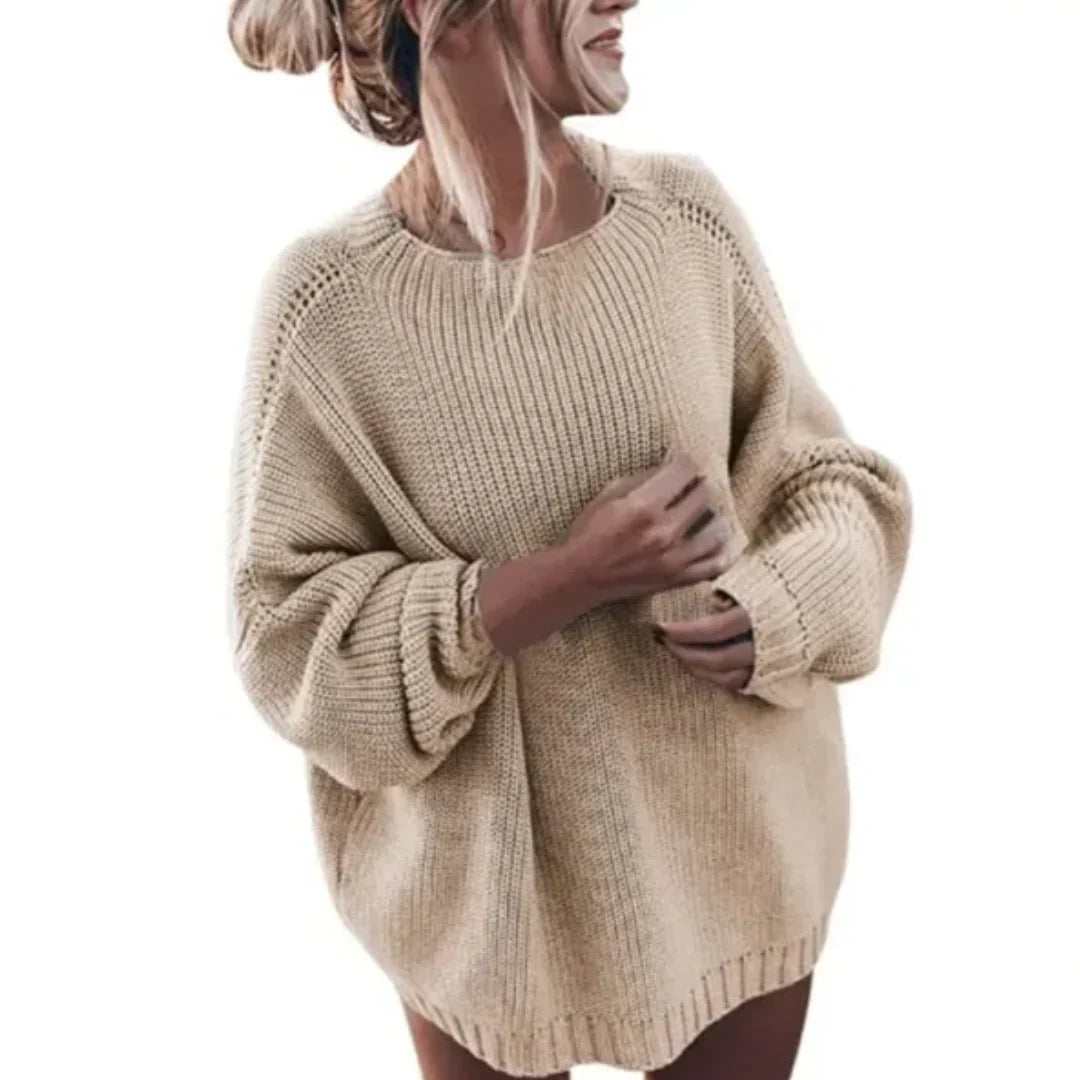 Women's Oversized Sweater | Ribbed Knit, Balloon Sleeves, Crewneck 1