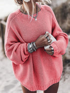 Women's Oversized Sweater | Ribbed Knit, Balloon Sleeves, Crewneck 2
