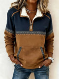 Women's Quarter Zip Sweatshirt | Plush Sherpa Collar, Aztec Trim, Relaxed Fit 0
