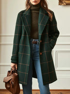 Women's Retro Plaid Tweed Coat | Tailored Silhouette, Lapel Collar 0
