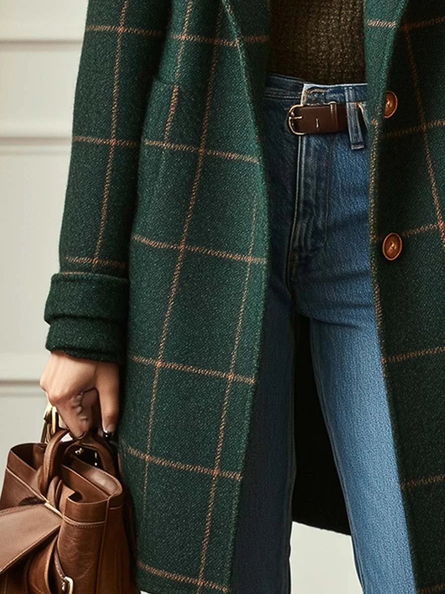 Women's Retro Plaid Tweed Coat | Tailored Silhouette, Lapel Collar 2