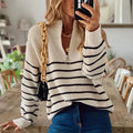 Women's Ribbed Jumper | Striped Pattern, Half-Zip Neckline, Relaxed Fit 0