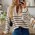 Women's Ribbed Jumper | Striped Pattern, Half-Zip Neckline, Relaxed Fit 3