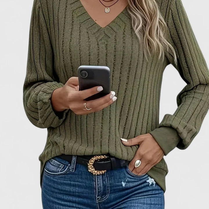 Women's Sweater | Comfortable Ribbed V-Neck Jumper, Versatile Fit 1