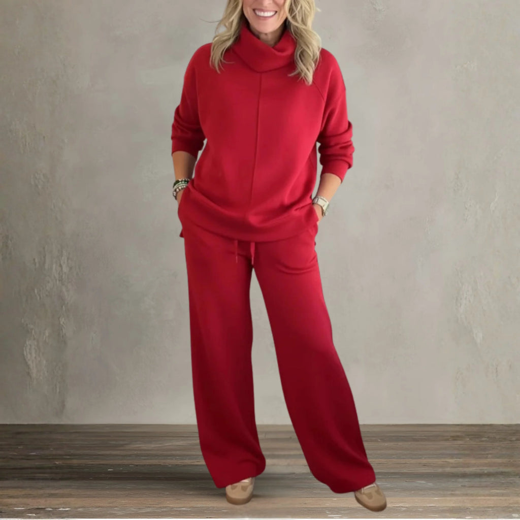 Women's Two Piece Set | High Collar Sweatshirt, Adjustable Wide Leg Pants 1