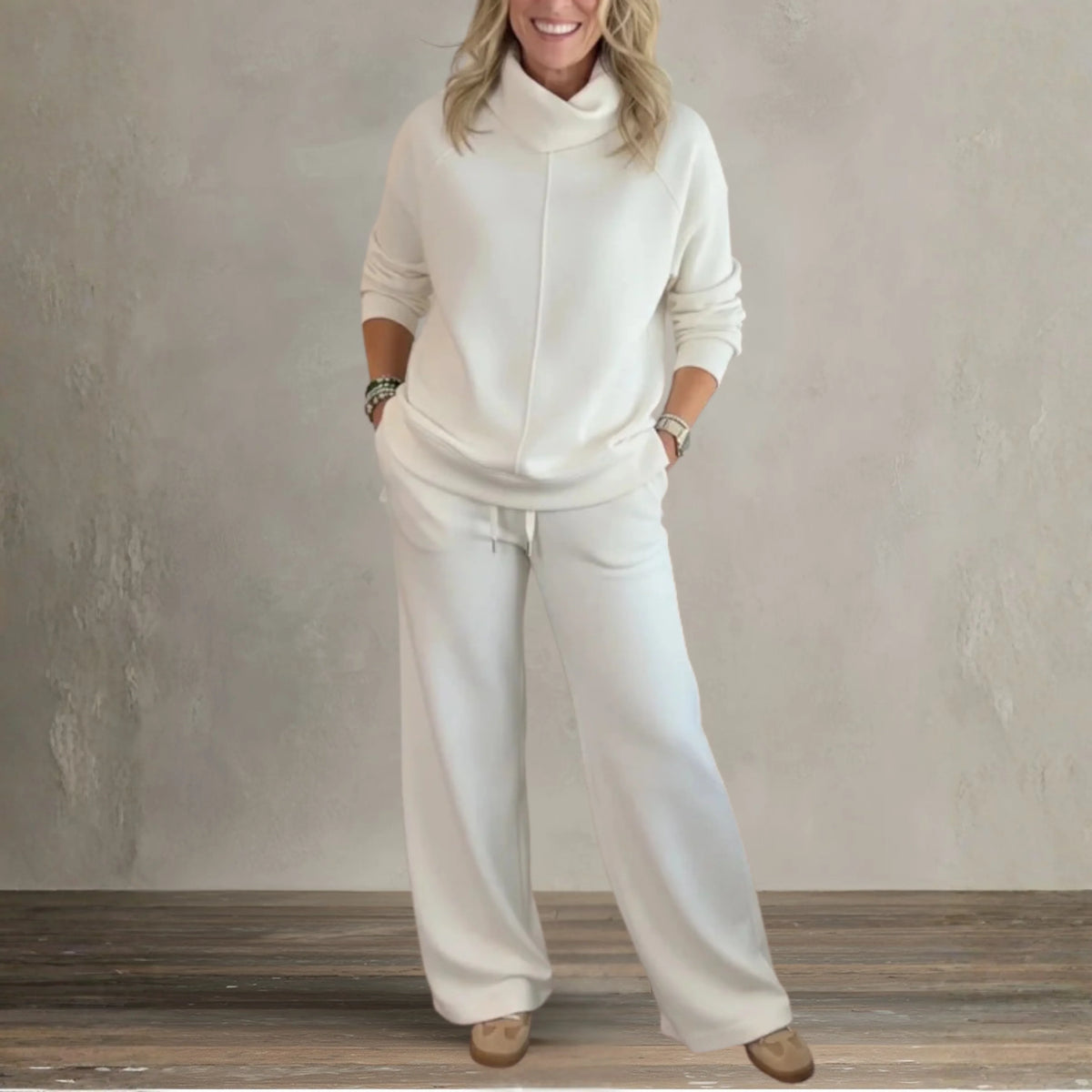 Women's Two Piece Set | High Collar Sweatshirt, Adjustable Wide Leg Pants 6