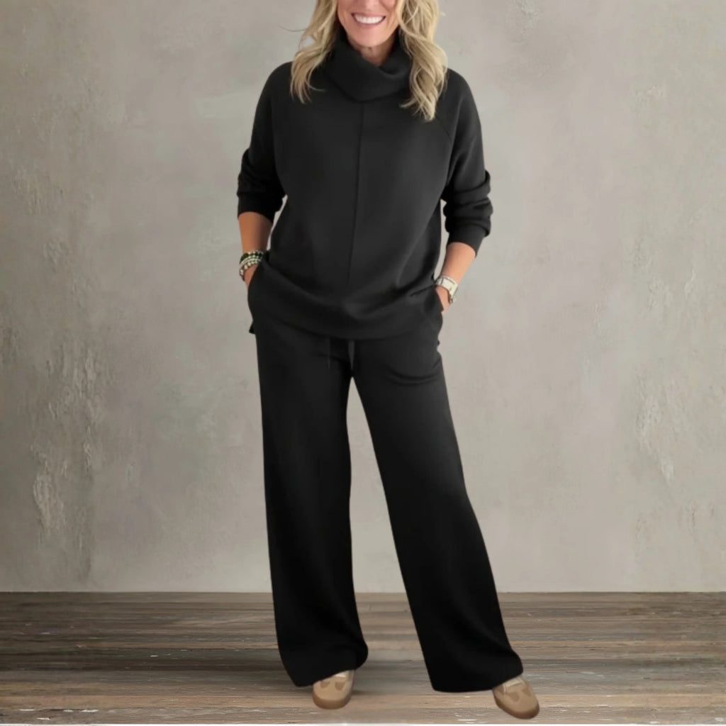 Women's Two Piece Set | High Collar Sweatshirt, Adjustable Wide Leg Pants 7