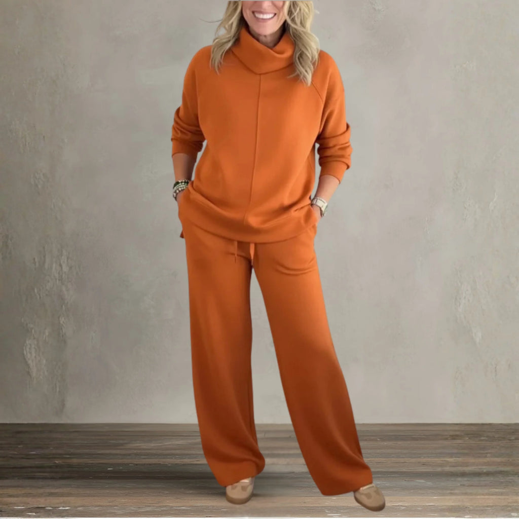 Women's Two Piece Set | High Collar Sweatshirt, Adjustable Wide Leg Pants 8