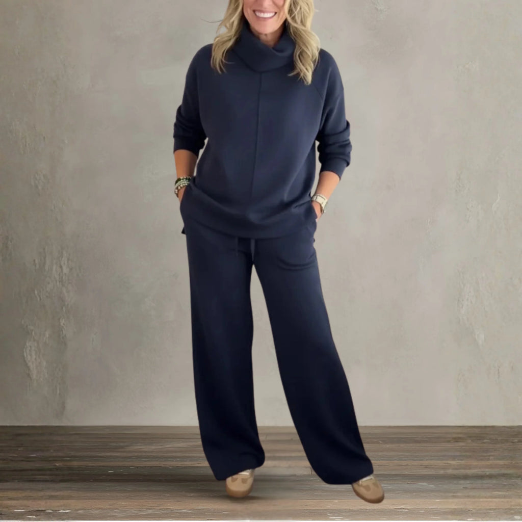 Women's Two Piece Set | High Collar Sweatshirt, Adjustable Wide Leg Pants 9